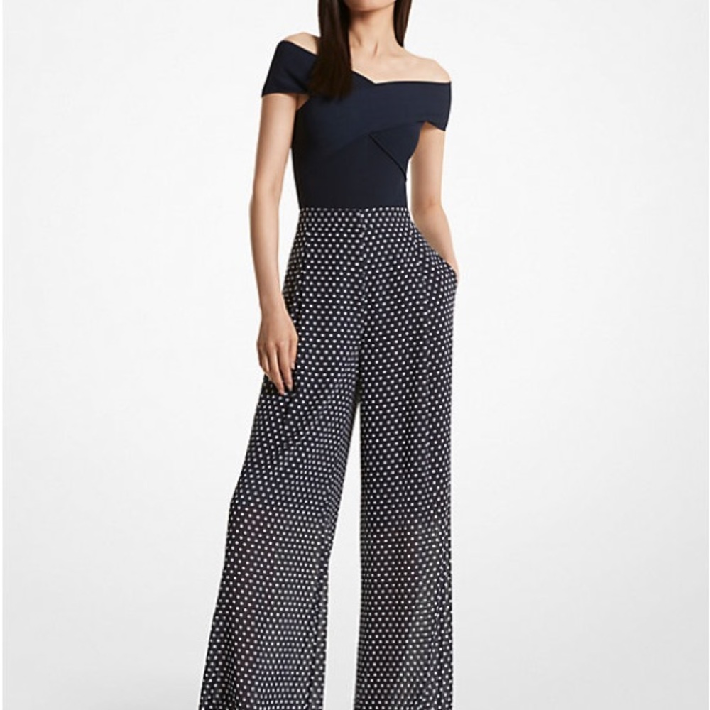 Michael Kors Off-Shoulder Black and White Jumpsuit